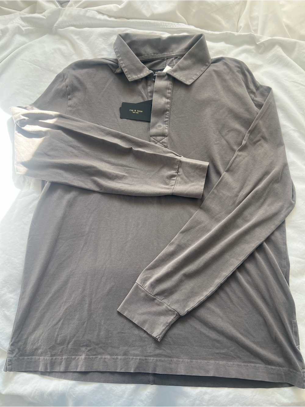 rag & bone Long-Sleeve Polo Shirt - Taupe Gray